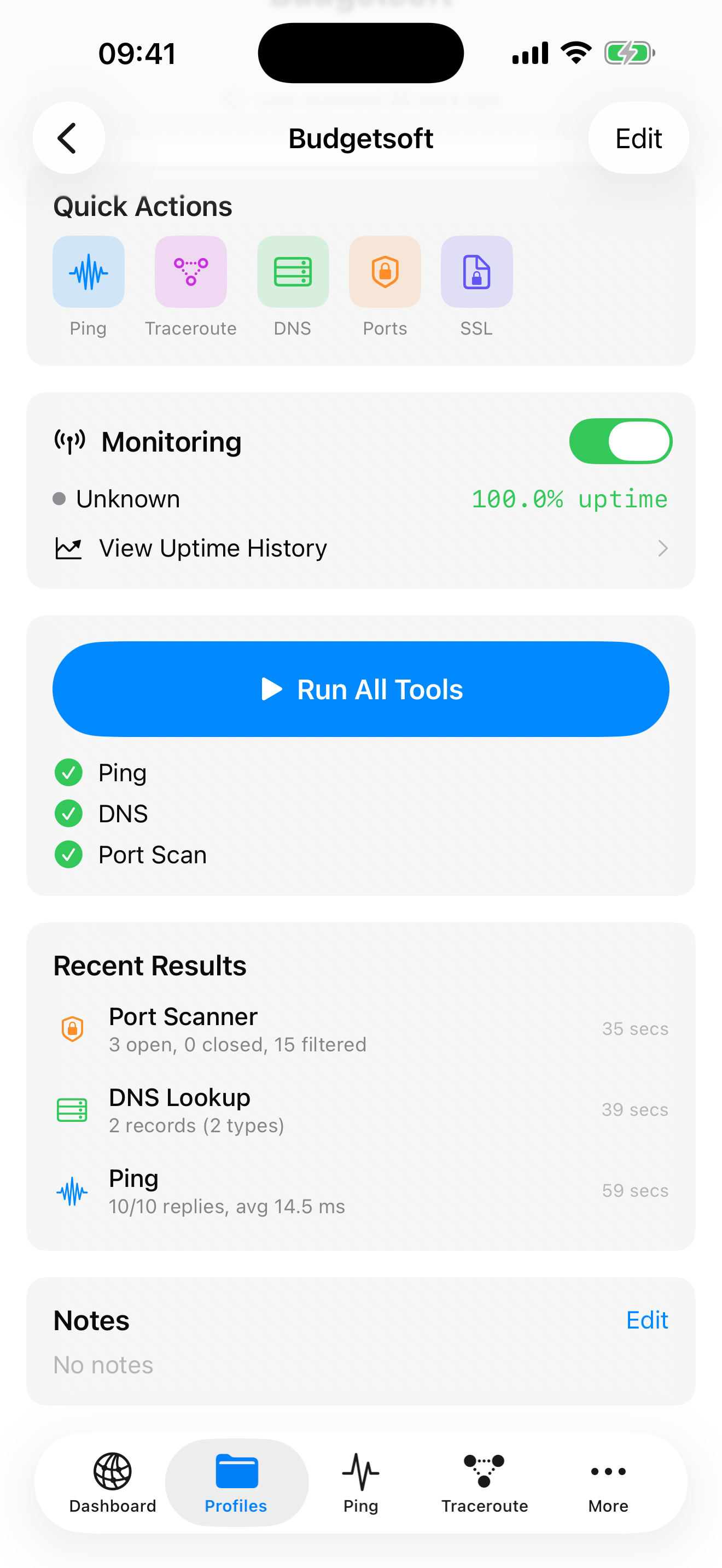 NetKit Pro Profiles quick scan running all tools on a host